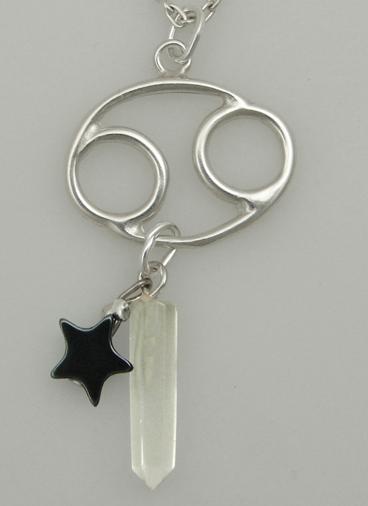 Sterling Silver Cancer Pendant Necklace With an Clear Crystal And a Black Onyx Star